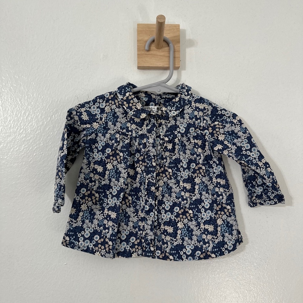 Zara Baby Blue Floral Button Up Top Long Sleeve Girls 3-6 Months
